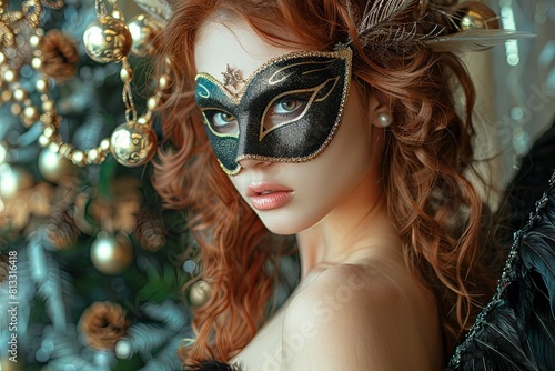 Stunning Angel in Mask Ultrarealistic Portrait: Enchanted Forest Scene