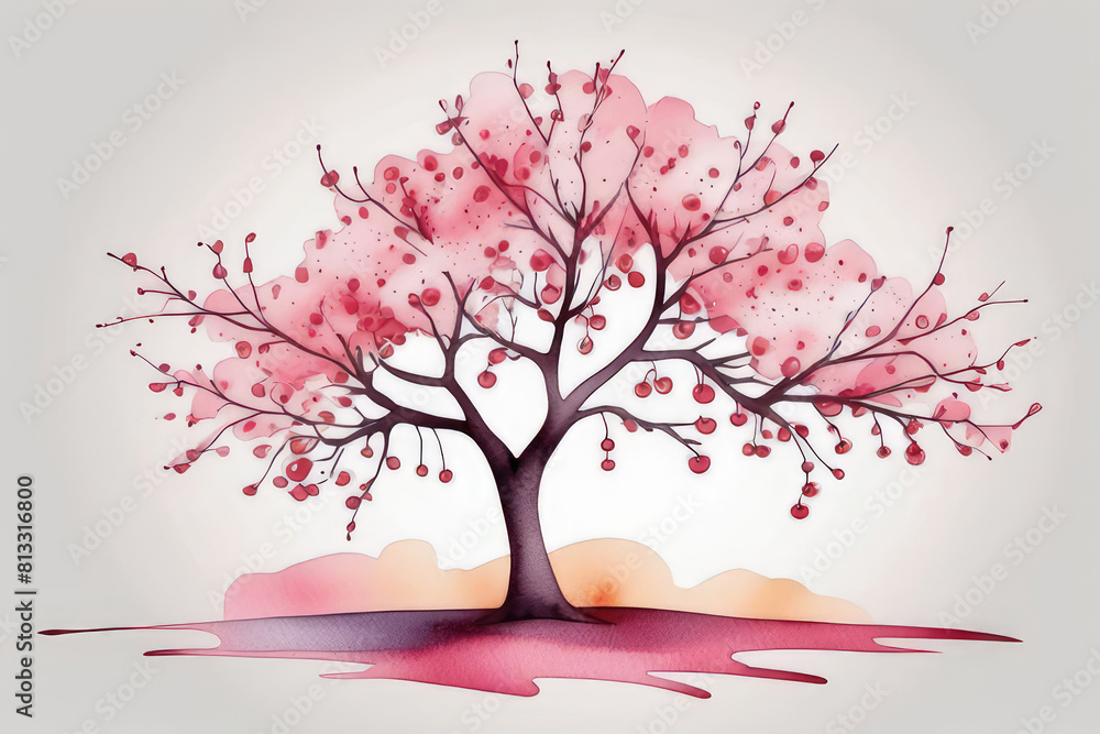 Fototapeta premium Tree colorful blossom foliage in varying shades, representing season spring, isolated on white background in watercolor style.
