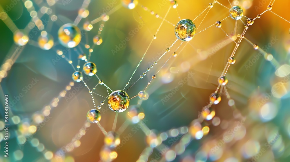 Obraz premium A macro shot of dew drops on a spider web.
