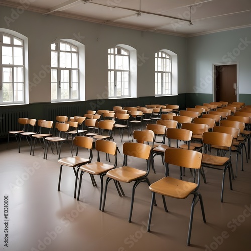  chairs in the hall in the school and collage photo