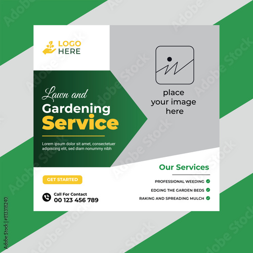Lawn and gardening maintenance social media post banner template