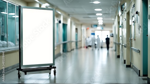  Empty banner signboard for advertising at the hospital and blur motion.  photo