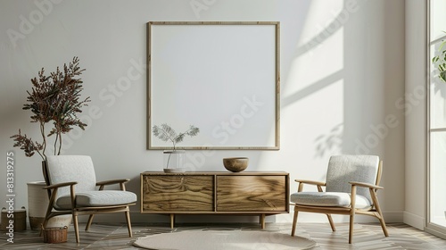 Modern Home Retreat: Stylish Chairs and Mockup Frame Display © andryan