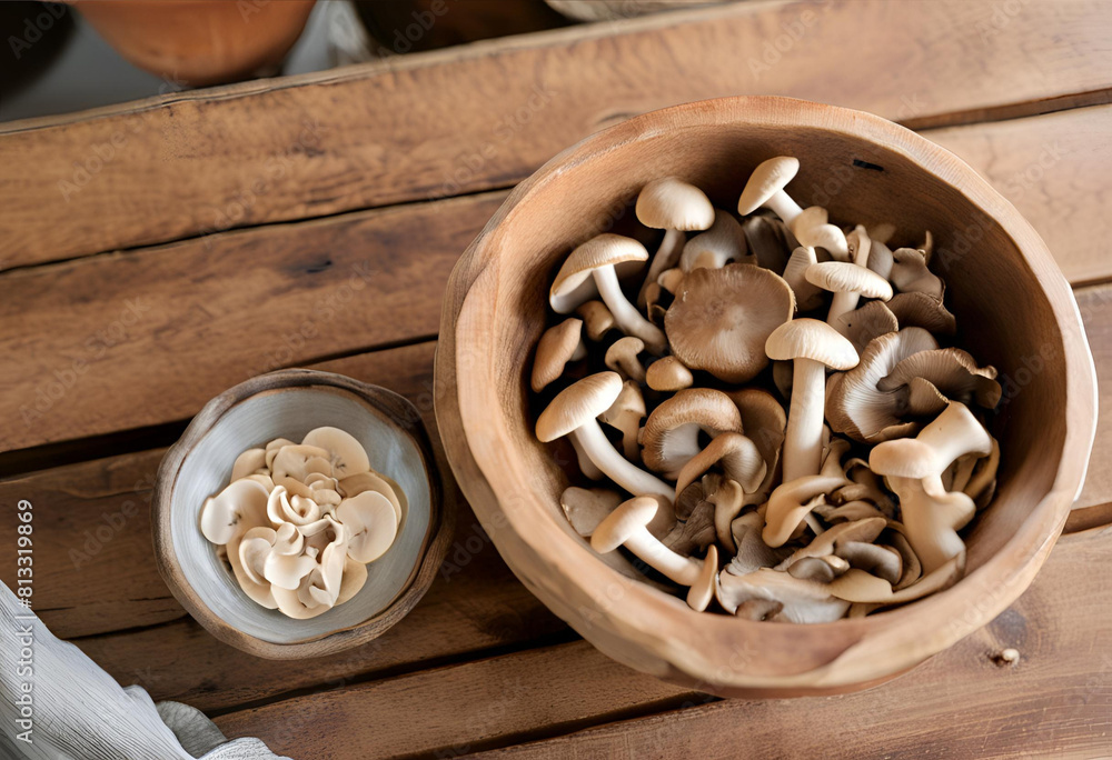 Fototapeta premium mushrooms in a wooden bowl