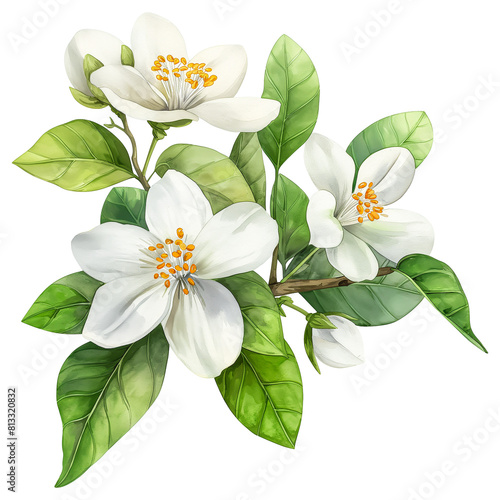 Fototapeta Naklejka Na Ścianę i Meble -  watercolor painting Neroli white flower isolated on transparent background.