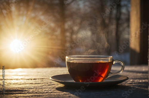 Winter sun shining thru a cup of hot tea