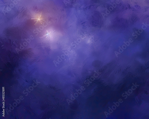 Abstract impression of a starry night sky with two bright stars merging, rendered in soft indigo and violet hues.