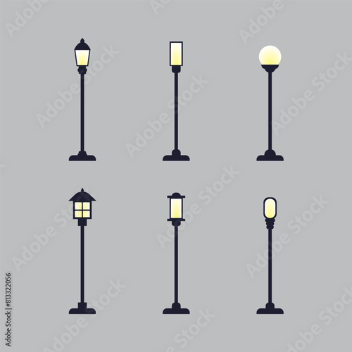 Illustration of various shapes of street lights