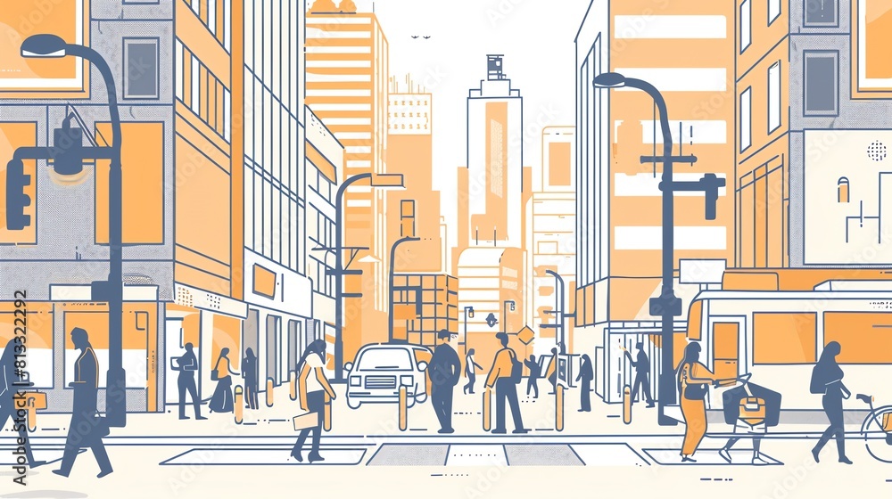 Obraz premium A minimalist line art illustration of a bustling city