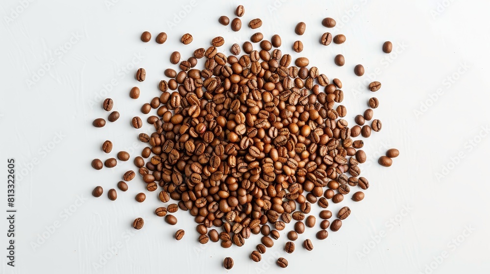 Top view of a generous spread of roasted coffee beans, beautifully arranged for showcasing, isolated background, studio lighting Top view of a generous spread of roasted coffee beans, beautifully arranged for showcasing, isolated background, studio lighting