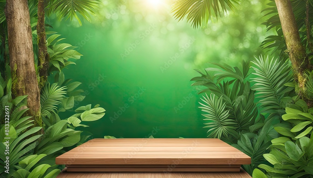 Wooden podium in tropical forest Wooden podium in tropical forest