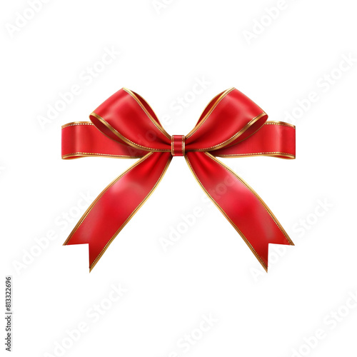 A red ribbon with gold trim is drawn on a white background