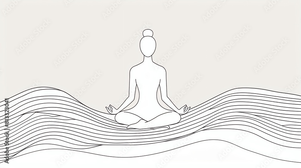 This is a simple line drawing of a person meditating. The person is sitting in a cross-legged position with their hands resting on their knees. This is a simple line drawing of a person meditating. The person is sitting in a cross-legged position with their hands resting on their knees.