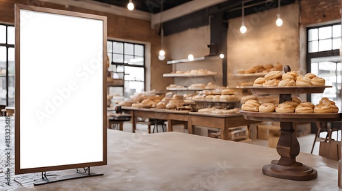  Blank advertising mockup board for advertisement at the bakery shop. 