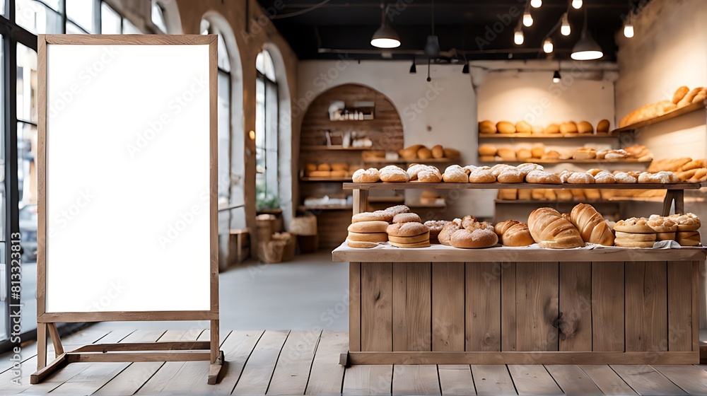 Blank advertising mockup board for advertisement at the bakery shop. Blank advertising mockup board for advertisement at the bakery shop.