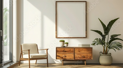 Classy Living Room Setup  Chairs  Drawer  and Mockup Frame Display