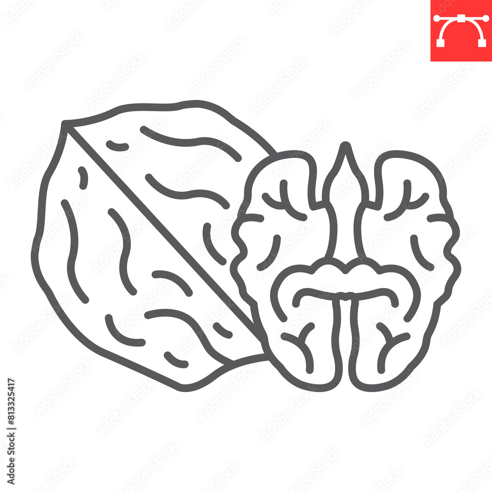 Walnut line icon, nuts and organic, walnut vector icon, vector graphics, editable stroke outline sign, eps 10. Walnut line icon, nuts and organic, walnut vector icon, vector graphics, editable stroke outline sign, eps 10.