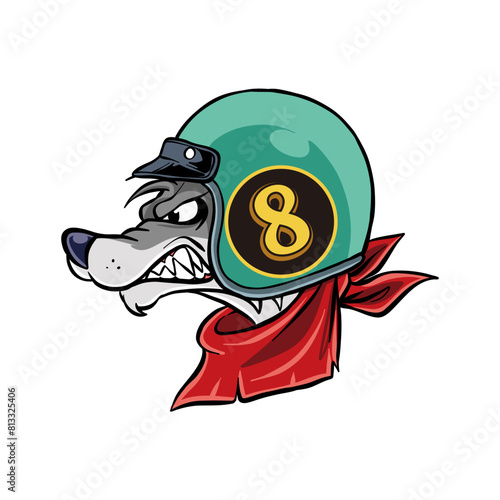 cartoon illustration of a wolf wearing a helmet © Ibnu