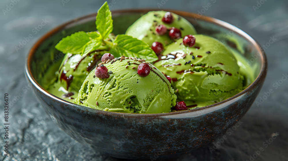Green Tea Ice Cream in Bowl Green Tea Ice Cream in Bowl