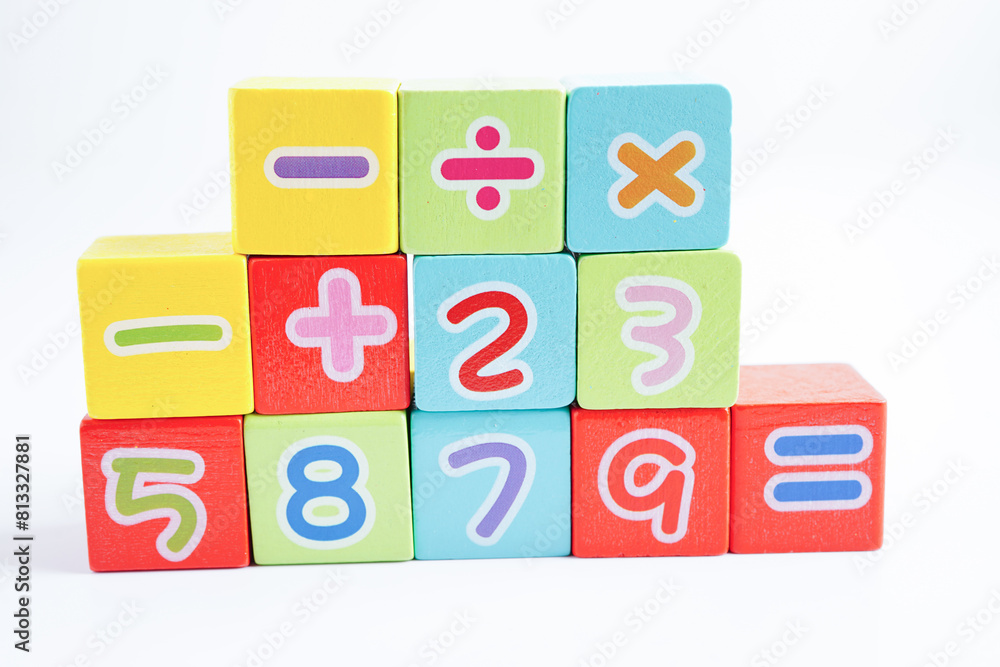 Number wood block cubes for learning Mathematic, education math concept. Number wood block cubes for learning Mathematic, education math concept.