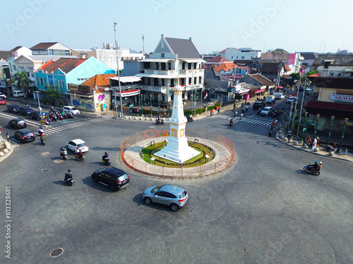 Aerial view of  The Golong Gilig Monument, known as the Jogja Monument (Tugu Jogja), Yogyakarta, Indonesia photo