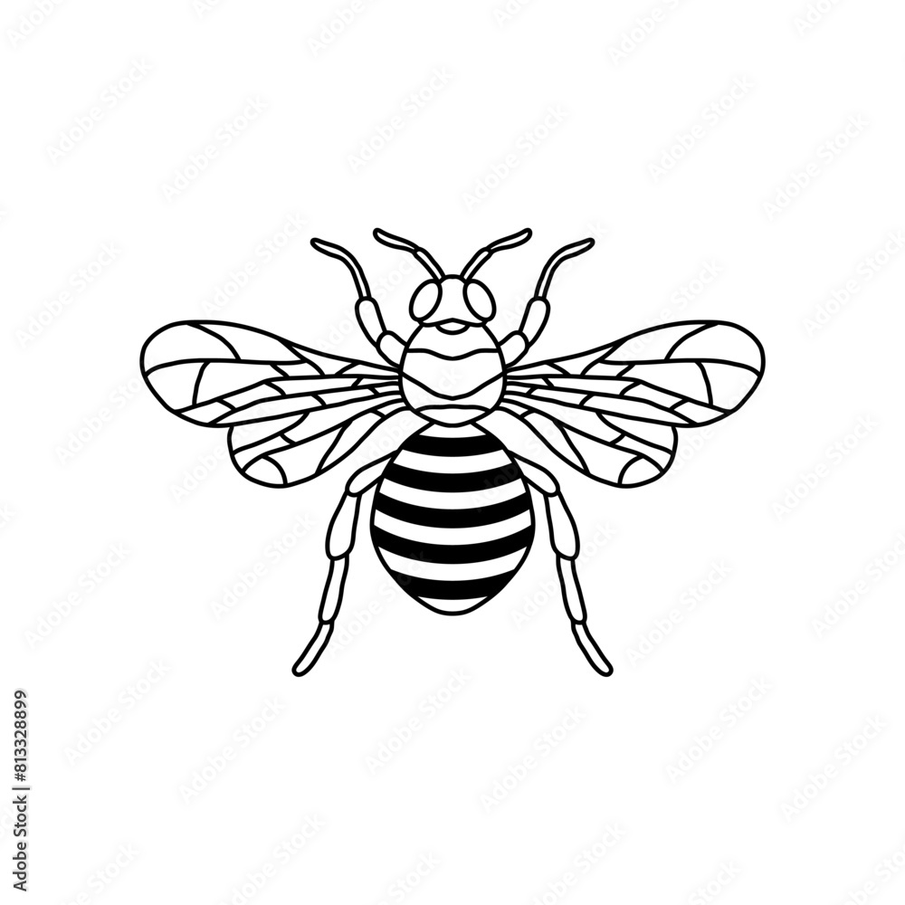 Bee outline black icon. Clipart image isolated on white background. Graphic illustration of insect silhouette vector drawing for honey products, package, design. Bee outline black icon. Clipart image isolated on white background. Graphic illustration of insect silhouette vector drawing for honey products, package, design.