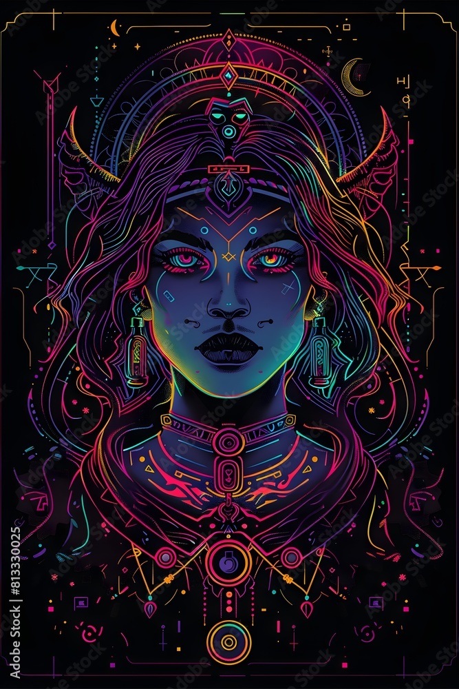 Captivating Cosmic Enchantress in Vivid Synthwave Streetwear Portrayal Captivating Cosmic Enchantress in Vivid Synthwave Streetwear Portrayal