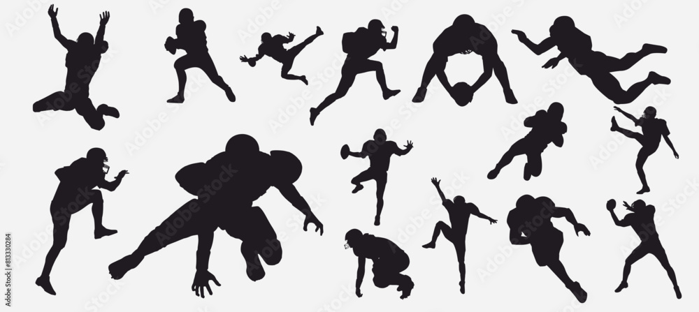 Set of American football player silhouette. Set of American football player silhouette.