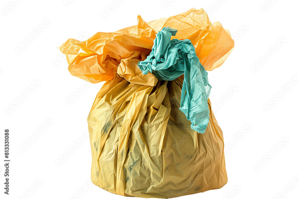 Crumpled black garbage bag isolated on transparent