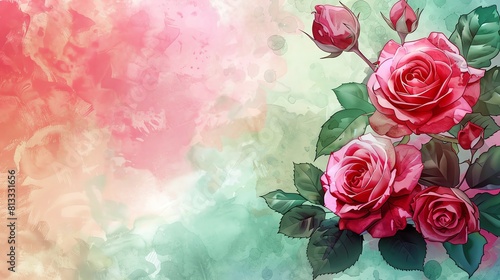 Create a showcase product card featuring a rosethemed design  blending watercolor and digital art styles Highlight vibrant pink and green hues for a fresh  eyecatching look