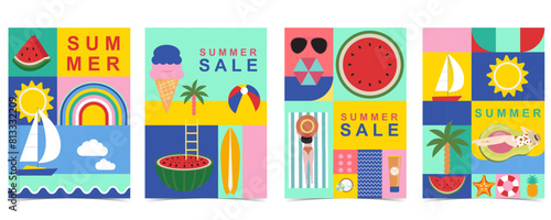 summer background with geometric style.illustration vector for a4 vertical design © piixypeach