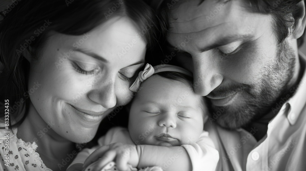 Tender Family Portrait Capturing the Joyous Embrace of New Parenthood and Familial Love Tender Family Portrait Capturing the Joyous Embrace of New Parenthood and Familial Love