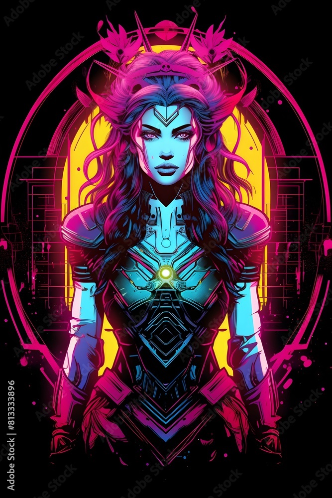 Futuristic Digital Goddess Artemis in Urban Synthwave Aesthetic Futuristic Digital Goddess Artemis in Urban Synthwave Aesthetic