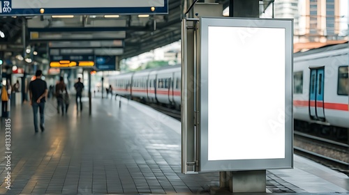  Empty banner signboard for advertising at the platform train station and blur motion.  photo