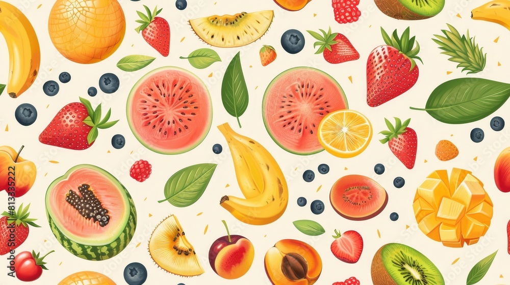 Colorful juicy fruits and berries. Seamless pattern. Colorful juicy fruits and berries. Seamless pattern.