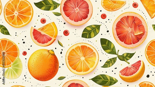 Fresh citrus fruits. Seamless pattern. Vector illustration.