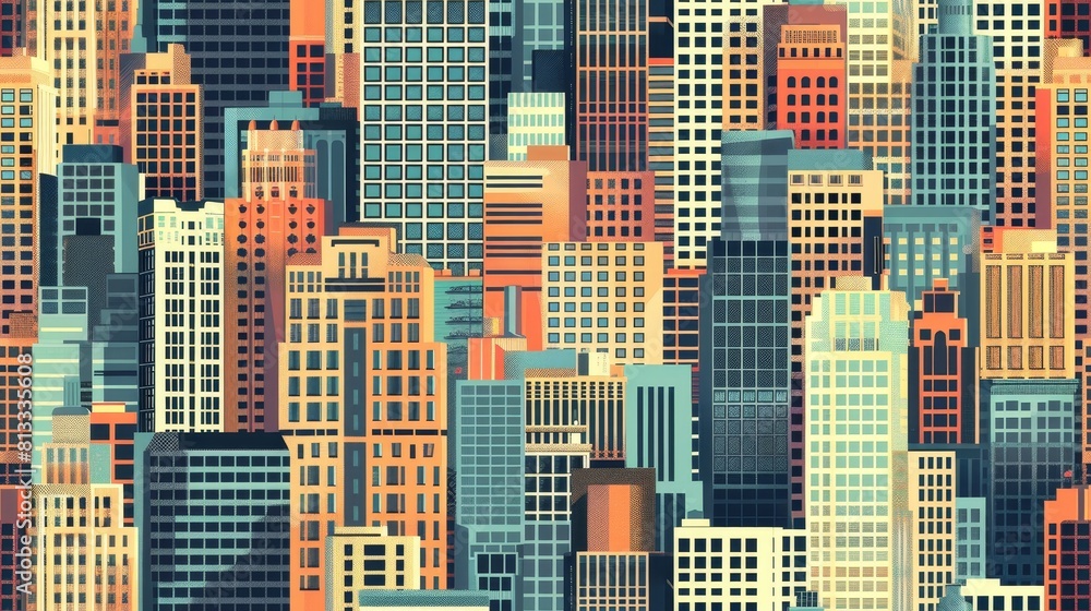 Retro color geometric city seamless pattern. Can be used as a background in web design, fabric design, and other creative projects. Retro color geometric city seamless pattern. Can be used as a background in web design, fabric design, and other creative projects.
