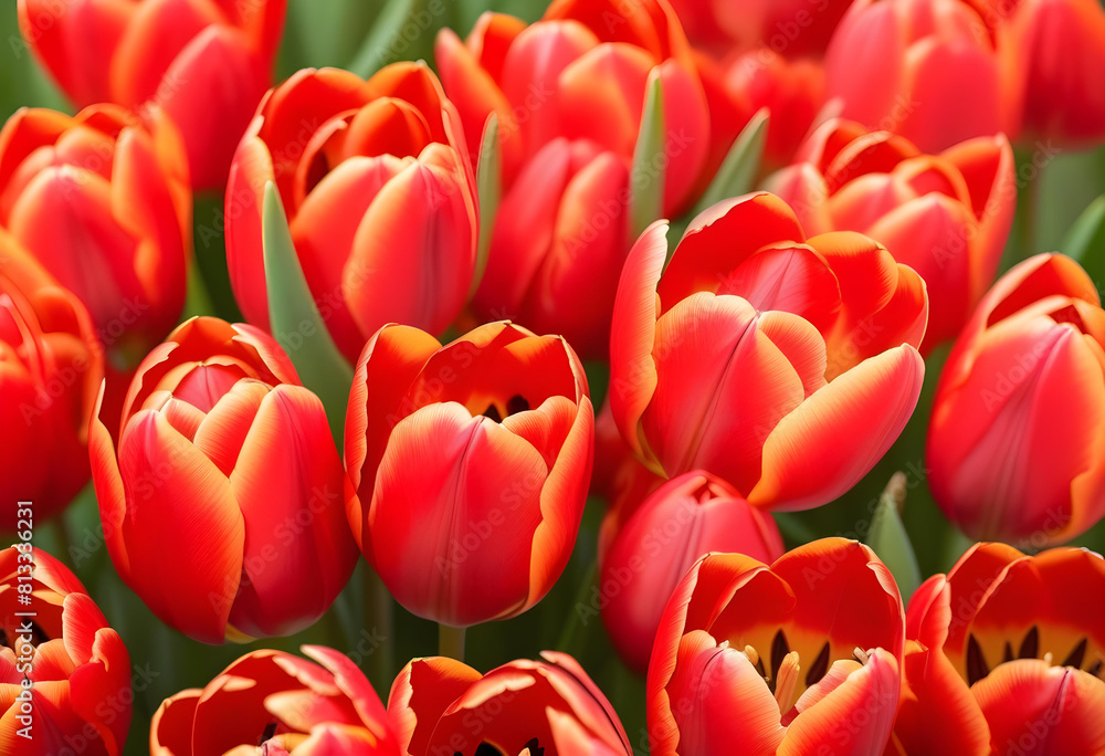 A bouquet of red tulips against a red background A bouquet of red tulips against a red background