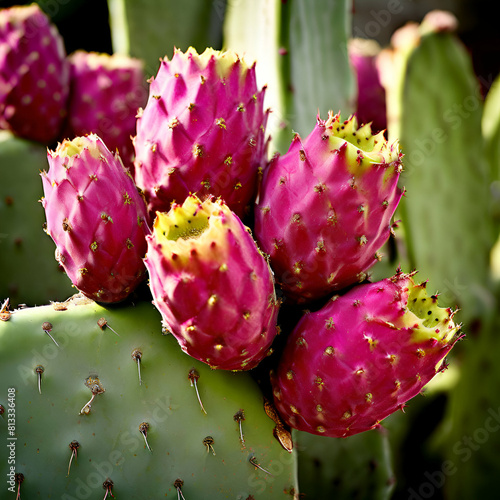 ripe cactus pear fruits prickly pear fichi dindia opuntia ficus indica delicious sweet colorf,generate ai photo