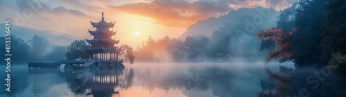 Mystical Sunrise at Chinese Pagoda photo