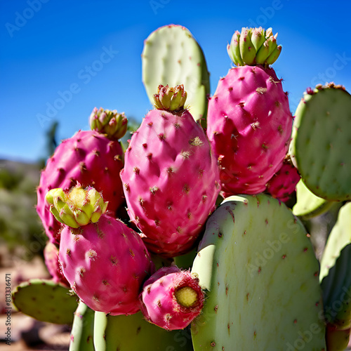 ripe cactus pear fruits prickly pear fichi dindia opuntia ficus indica delicious sweet colorf,generate ai photo