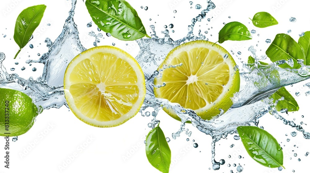 Zesty Refreshment: Lemon Splash on a White Background Zesty Refreshment: Lemon Splash on a White Background