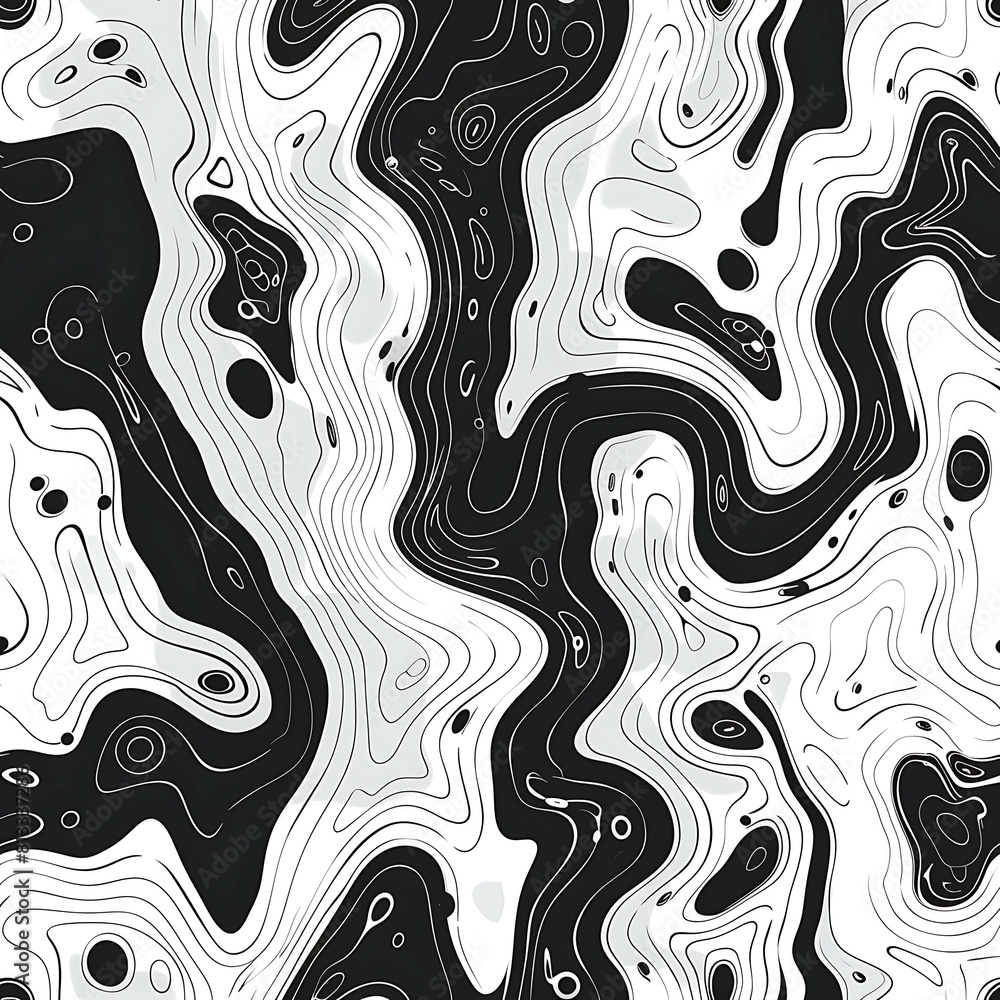 Abstract black and white fluid pattern, Monochrome vector illustration of a fluid, wavy pattern simulating natural marble or ink flow Abstract black and white fluid pattern, Monochrome vector illustration of a fluid, wavy pattern simulating natural marble or ink flow