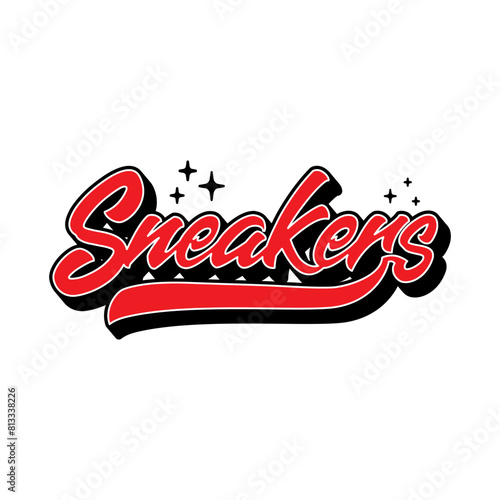 Sneakers slogan custom lettering logo for tshirt streetwear. Sneaker logo sport shoes black red white on white background. Vector Icon Logo Illustration