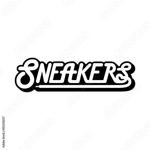 Sneakers slogan custom lettering logo for tshirt streetwear. Sneaker logo sport shoes black red white on white background. Vector Icon Logo Illustration