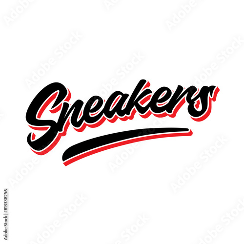 Sneakers slogan custom lettering logo for tshirt streetwear. Sneaker logo sport shoes black red white on white background. Vector Icon Logo Illustration