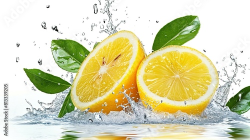 Refreshing Splash: Lemon and Water Dance on a White Background