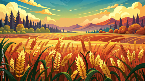 wheat field in the foreground spikelets of wheat