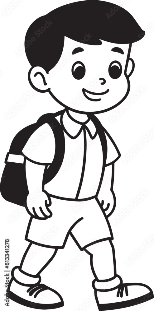 Boy with backpack go to school coloring page back to school concept illustration Boy with backpack go to school coloring page back to school concept illustration