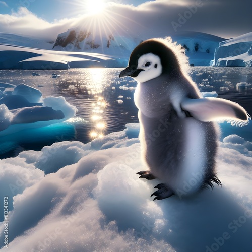 Penguin traveling between the poles, but always wearing the most advanced waterproof equipment!